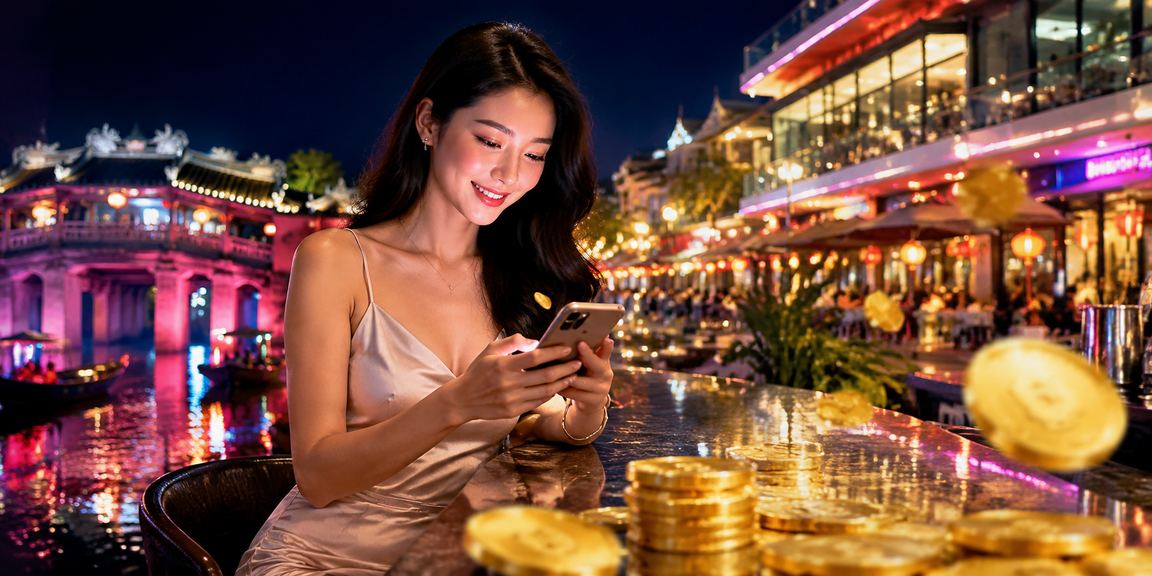 Cảnh người chơi cá cược slot tại Hội An